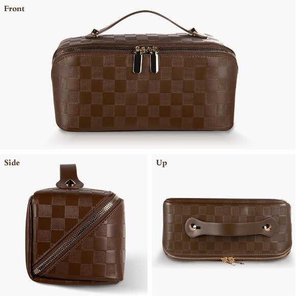 Women Brown Cosmetic Bags Travel Essentials Waterproof Portable Pouch Makeup Bag - Picture 7 of 9